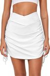 Bsubseach Women's High Waisted Bikini Bottom Swim Shorts Bathing Suits Ruffled Beach Skirt White