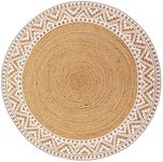 voyzz home Jute Braided Area Rug, 4-feet Round, Printed Jute Rug, Stain Resistance, Natural Handmade Circle Boho Jute Area Rug for Entryways, Living Room, Bedroom, Farmhouse Vintage Decor