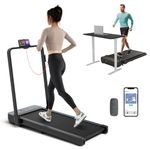 GYMAX Walking Pad, 3 in 1 Free-Assembly Under Desk Treadmill with 300lbs Capacity, LED Display & 2.25HP Motor, Portable Compact Treadmill Running Machine for Small Space Home Office (with Handle Bar)