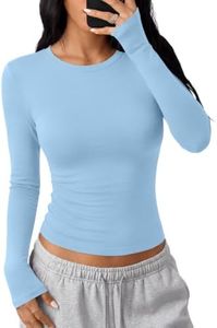 Trendy Queen Cotton Long Sleeve Shirts for Women Baby Blue Large