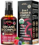 USDA Organic Vitamin B-Complex Liquid Spray 8-in-1 - B5 Pantothenic Acid | B12 Methylcobalamin | B1 Thiamine | B6 Pyridoxine | B7 Biotin | B9 Folic | B3 Niacinamide - Made in USA Supplement, 2fl oz