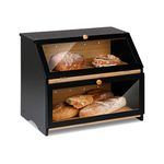 HOMEKOKO Double Layers Large Bread Box for Kitchen Counter, Wooden Large Capacity Bamboo Bread Food Storage Bin - Black