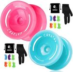 MAGICYOYO K2 Responsive Plastic Fingerspin Yoyo for Kids Beginners Yo-Yo Pink & Lake Blue Yoyo for Kids Beginners Yo-Yo with 2 Yoyo Gloves, 2 Yoyo Bags, 12 Yoyo Strings