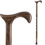 Brazos Handcrafted Wood Walking Cane, Twisted Oak, Derby Style Handle, for Men & Women, Made in The USA, Flint, 37"