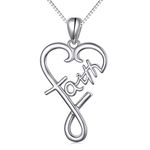 DAOCHONG S925 Sterling Silver Word Calligraphy Jewelry Faith Inspirational Message Charm Love Heart Pendant Necklace For Women Men,18 inches, Sterling Silver