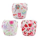 Babygoal Baby & Toddler Girl and Boy Swim Diapers, Reusable Adjustable Washable One Size Fits 6M-3T Gifts and Swimming Lessons 3 Pack 3ZSD04-IN