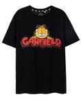 Garfield Mens T-Shirt in Black | Urban Graffiti Short Sleeve Graphic Tee for Adults | Spray Can Effect Streetwear Cartoon Top | 90s Nostalgic Fashion Merchandise Gift for Men