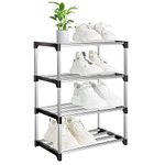 OLYREO 4 Tier Shoe Rack Stackable Small Shoe Racks Footware Storage, Slim Shoe Rack Storage Organizer, Durable Metal Shoe Shelf for Closet Entryway Hallway Bedroom Quick Assembly