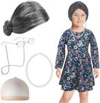 Old Lady Costume for Kids 100th Day of School Grandma Wig for Girls Granny Costume Glasses for Halloween Dress Up Outfit