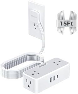 Ultra Thin Flat Plug Extension Cord 15 FT, TESSAN Surge Protector Power Strip with 4 AC Outlets 3 USB Ports, 900 Joules Protection, Multi Plug Charging Station for Home Office Dorm Room Essentials