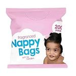 ANGIX 200 x Fragranced Nappy Bags with Tie Handles, Disposable Nappy Sacks for Home & Travel, Baby Waste Diaper Changing Bin Bags (Pack of 1)