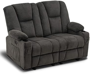 MCombo 61.8" Power Loveseat Recliner with Heat and Vibration, Fabric Electric Reclining Loveseat, USB Charge Port, Cup Holders for Living Room 6025 (Grey)