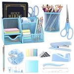 12 in 1 Blue Desk Organizers and Accessories Set, Blue Gifts for Coworkers, Blue Office Supplies Include Blue Stapler Pen Holder Tape Holder Staples Scissors Ruler Staple Remover for Home School