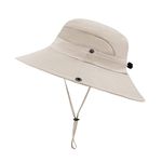 PIGBENGO Women Sun Hat UV Protection Bucket Wide Brim Summer Beach Boonie Hat Quick Dry Outdoor Fishing Cap (F-Beige)