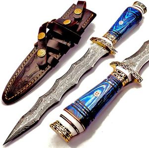 NoonKnives: custom Hand Made Damascus Steel Collectible wavy dagger Knife (blue)