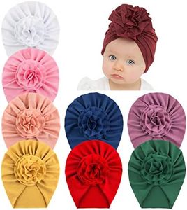 inSowni 8 Pack Solid Nursery Hospital Turban Hat Cap Beanie Bonnet with Flower for Baby Girls Toddlers Newborns Infants
