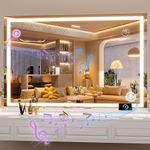 Hasipu Vanity Mirror with Lights and Bluetooth Speaker, 50" x 33.9" LED Makeup Mirror, Lighted Makeup Mirror with Dimmable 3 Modes, Touch Screen Control Vanity Mirror Square White