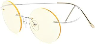 Eyekepper Titanium Rimless Round Yellow Tinted Lenses Computer Glasses Circle Eyeglasses (Silver, 0.00)