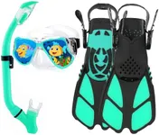 DiVLMT Snorkeling Gear for Kids Snorkel Set for Age 6-14 with Adjustable Swim Fins,Swim Goggles for Kids 8-14,Nose Cover Mask Set for Kids Swimming,5-14 Years
