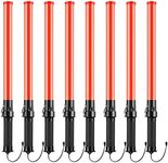 8 Pieces 21 Inch Signal Traffic Wand Safety Traffic Control Wand Lighted Baton Multi-function LED Traffic Baton with 2 Flashing Patterns, Wrist Strap Lanyard, Side Clip for Outdoor Camping Parking