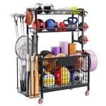 LIVOD Sports Equipment Storage for Garage, Garage Sports Equipment Organizer, Garage Organizer with Basket and Hooks for Toy Sports Gear Storage, Ball Storage Rack