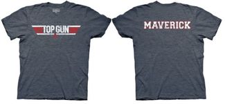 Top Gun Logo and Maverick Name Adult Heather Navy T-Shirt (Adult XXX-Large)