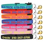 Personalized Cat Collar, Custom Embroidered Cat Collars with with Name and Phone Number, Nylon ID Collar for Cat or Kitten with Breakaway Safety Release Buckle with Bell