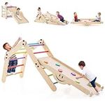 Maxmass 10-in-1 Kids Climbing Frame, Foldable Montessori Climbing Toy Set with 3 in 1 reversible ramp and Convertible Climber Ladder, Wooden Toddler Climber Jungle Play Gym Set for Indoors Outdoors