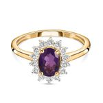 GOLDHARTZ Amethyst February Birthstone Princess Diana Inspired Halo Ring in 18K Yellow Gold Vermeil Overlay Sterling Silver | Best Gift for Her | Royal Radiance (GH0174B-Amethyst Ring_17)