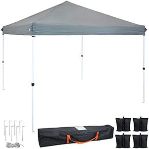 Sunnydaze 12 x 12 Foot Standard Pop-Up Canopy with Rolling Carry Bag - Portable Straight Leg Folding Shade Shelter - Gray