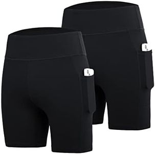 DEVOROPA Girls 5" Spandex Volleyball Shorts 2-Pack Youth Athletic Gymnastics Shorts Kid Yoga Dance Compression Shorts Pocket Black/Black S