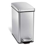 simplehuman CW1898CB 10L Profile Pedal Bin, Small Bin for Bathroom Bedroom Office, Strong Steel Pedal, Silent Soft Close Lid, Inner Bucket, Non-Skid Base, Fingerprint-Proof, Brushed Stainless Steel