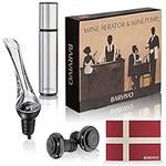 Wine Aerator and Wine Saver Pump with 2 Vacuum Bottle Stoppers by Barvivo -This All-In-One Kit is Leakproof, Easy to Use and Make Cheap Wine Taste Three Times as Good and Keep it Fresh For 14 Days.