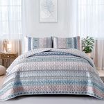 WONGS BEDDING Boho Quilt Set California King Size, Light Blue Bohemian 3 Pieces Quilt Sets, Lightweight Summer Bedspread Coverlet Bedding Set for All Season (106''x96'')