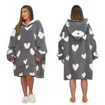 Dreamscene Snuggle Hoodie Women Grey Hearts, Oversized Blanket Hoodie Women Soft Warm Fleece Wearable Blanket Hoodie for Girls Fluffy Sherpa Lined