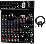 Peavey PV 10BT PV10BT Pro Audio Mixer,4 mic In,Bluetooth/USB,Compressor/Effects Bundle with Peavey PV 20' XLR Female to Male Low Z Mic Cable