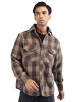 CHKOKKO Men Winter Shacket Stylish Flannel Plaid Jacket Shirt Beige Mauve 3xl