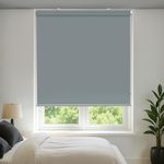 HIPPO Blackout Roller Blinds for Windows with One Click Headrail for Easy Installation Roll Up Down Blind for Home & Office (Blue-Grey, 3FTX5FT)
