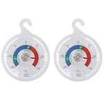 Twin Pack Fridge Thermometer Dial Refrigerator Thermometer, 65 mm Dial Fridge Freezer Thermometer with Coloured Zones