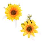 URROMA Artificial Sunflower Boutonniere, 2 Pcs Wedding Flower Corsage Set Wrist Corsage for Bride Groom Bridesmaid Best Man Wedding Ceremony Anniversary Prom