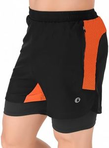 Oysters Men’s 2 in 1 Running Quick Dry Shorts Gym Athletic Workout Shorts for Men with Phone Pockets (in, Alpha, L, Black Orange)