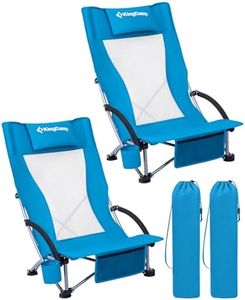 KingCamp 2 Pack Portable Folding Beach Chair Max Load 180kg Lightweight Folding Beach Camping Chair with Mesh High Back and Low Seat Blue