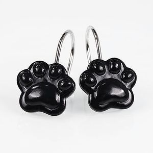 Black Decorative Shower Curtain Hooks: Cute Lovely Funny Cat Dog Bear Animal Paw Print Shower Curtain Rings Hooks & Hangers for Kids Children Bathroom Décor - Set of 12
