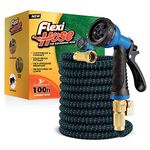 Flexi Hose Upgraded Expandable Garden Hose Pipe Including 8 Function Spray Gun Nozzle - Extra Strength with 2 cm Solid Brass Fittings - No-Kink Flexible Garden Hoses (Blue/Black 30 Metres)