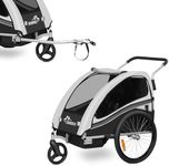 SAMAX Children Bike Trailer 2in1 Kids Jogger Stroller with Suspension 360° rotatable Childs Bicycle Trailer Transport Buggy Carrier for 2 Kids in Grey - Black Edition