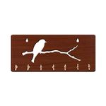 Sehaz Artworks 7 Hooks 5 Birds Entryway Kitchen Office Mudroom Wall Mount Decorative Keys Organizer Key Holder (25 cm x 11 cm x 0.3 cm, Brown) (Brown2)