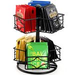 Frcctre Tea Bag Organizer, 360 Degree Tea Bag Spining Carousel Organizer with 6 Compartments, Lazy Susan Sugar Coffee Creamer Caddy for Kitchen Counter Cabinet Organizer, Up to 60 Tea Bags Storage