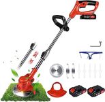 Fritterz Grass Trimmer Cordless Weed Wracker Electric 24V 2000mAh Battery Powered, Whipper Snipper Lawn Edger String Trimmer, Lightweigh Weed Eater Brush Cutter with Adjustable Head,2 Batteries