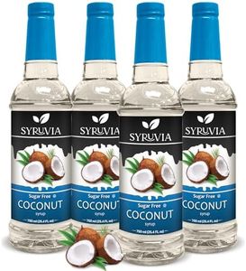 Syruvia 4 Pack Sugar-Free Coconut Coffee Syrup – 25.4 fl oz - Syrup for Coffee, Lattes, Shakes, Smoothies, Desserts – 100% Vegan, Gluten Free, Kosher – No-Calorie Coffee Syrup