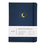 Yop & Tom Moon & Stars Dotted Notebook - With Extra Thick 160 GSM Paper and Grid Guide - Bullet Grid Journal - Midnight Blue